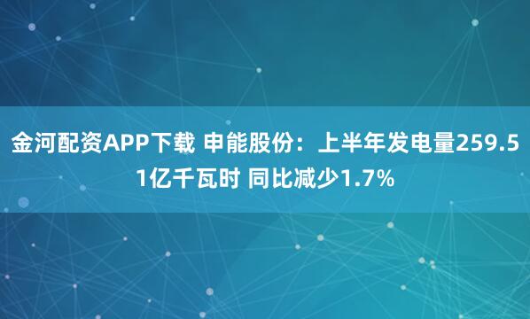 金河配资APP下载 申能股份：上半年发电量259.51亿千瓦时 同比减少1.7%